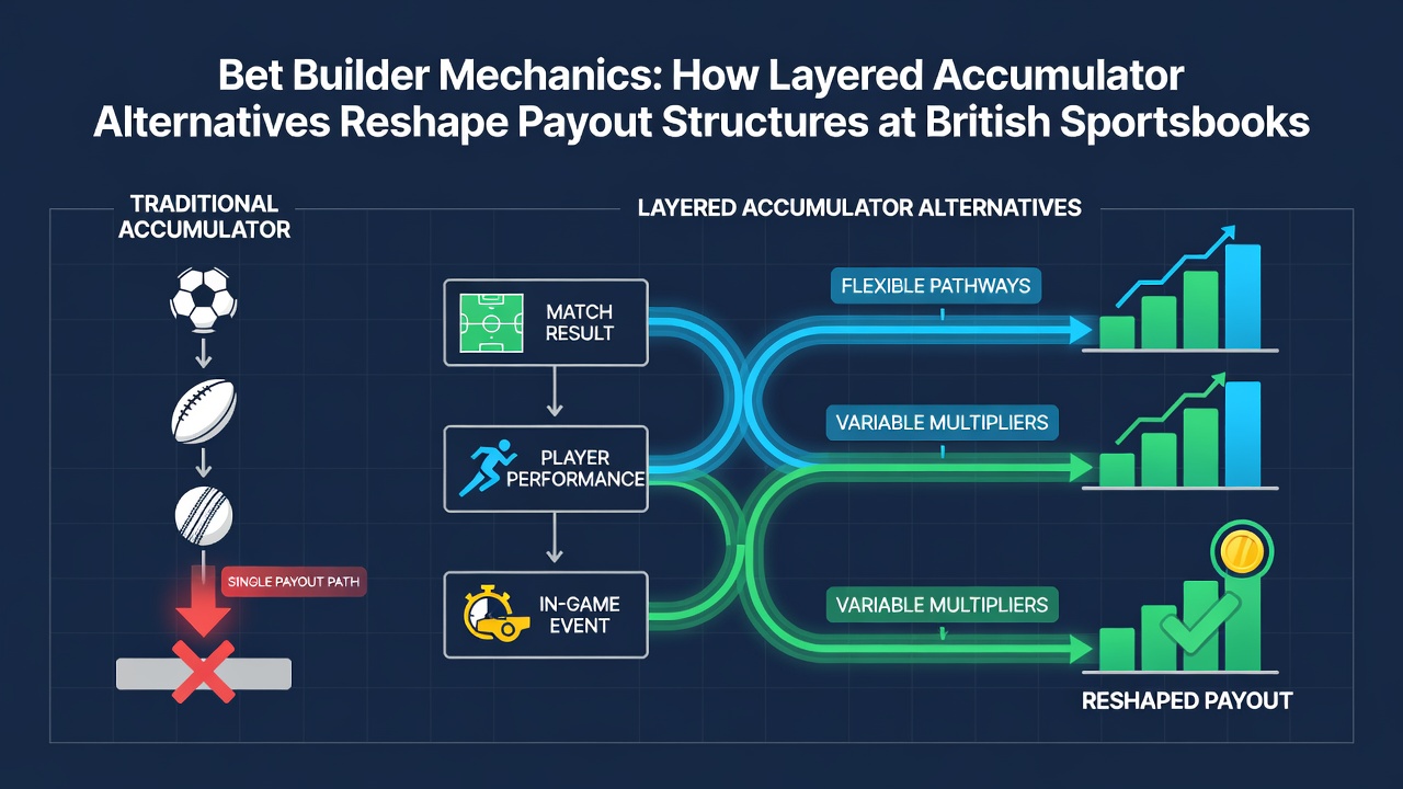 Diagram illustrating bet builder interface with layered selections on a British sportsbook platform