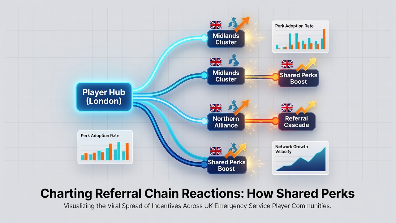 Illustration of interconnected player nodes forming referral networks in British betting apps
