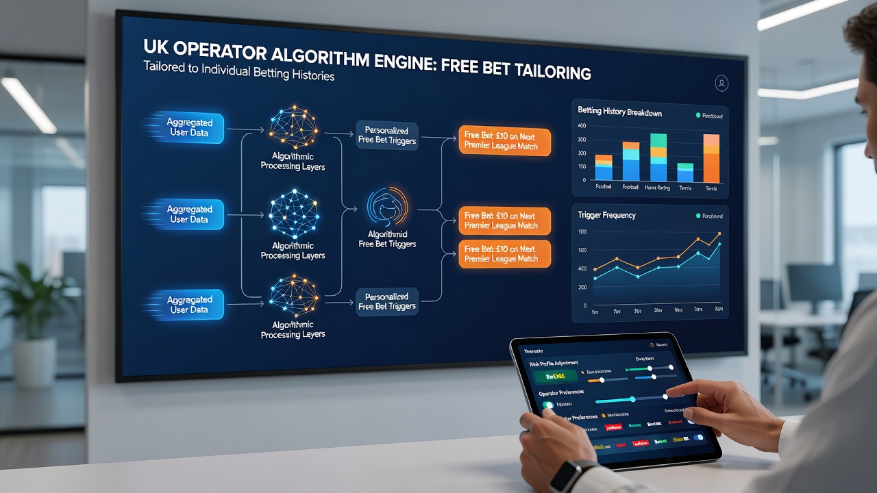 Data visualization dashboard showing algorithmic segmentation of betting user histories and offer triggers