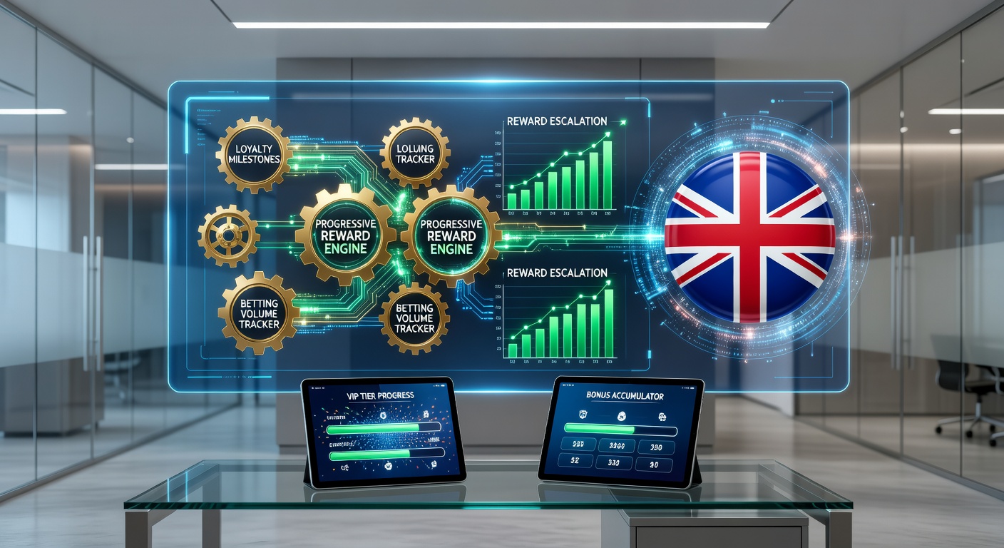 Illustration showing tiered loyalty levels and reward progression charts at British betting platforms