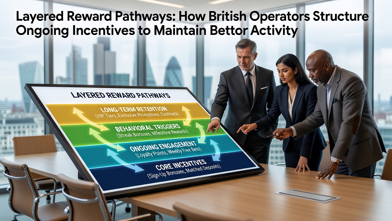 Diagram showing layered reward pathways in British betting operations with tiers and incentive flows