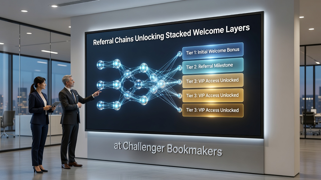 Illustration of stacked bonus layers activated through sequential referrals at challenger betting sites