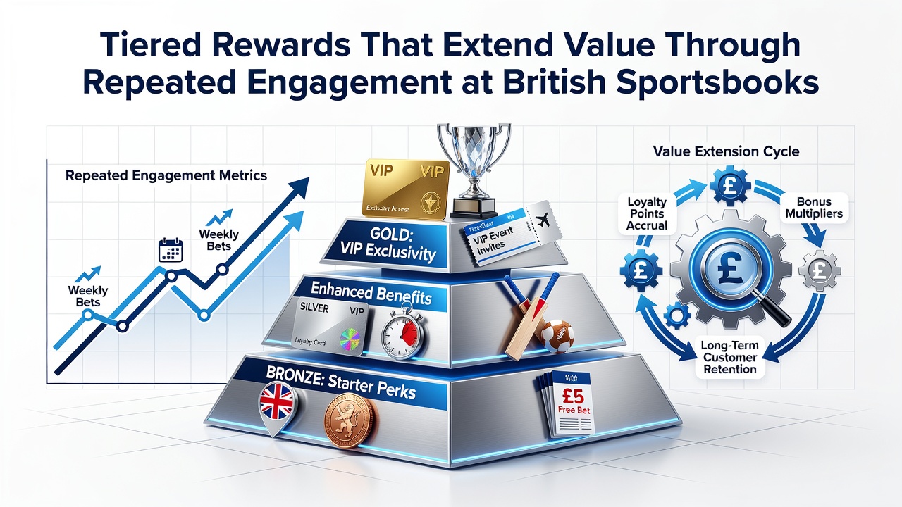 Screenshot example of a British sportsbook loyalty dashboard displaying tier progress and available rewards