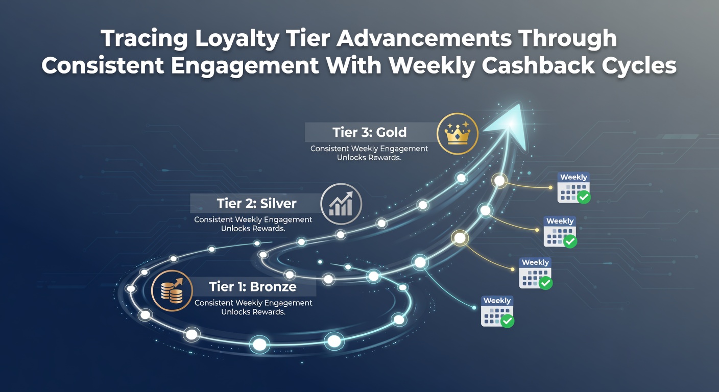 Illustration showing loyalty tier progression linked to weekly cashback cycles in betting platforms