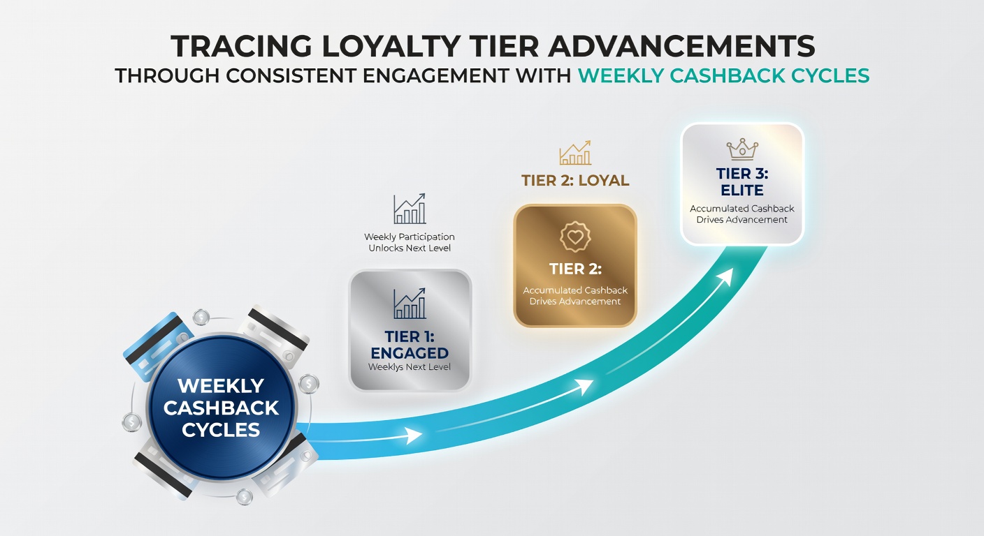 Chart displaying loyalty tier milestones and cashback accumulation over weekly cycles