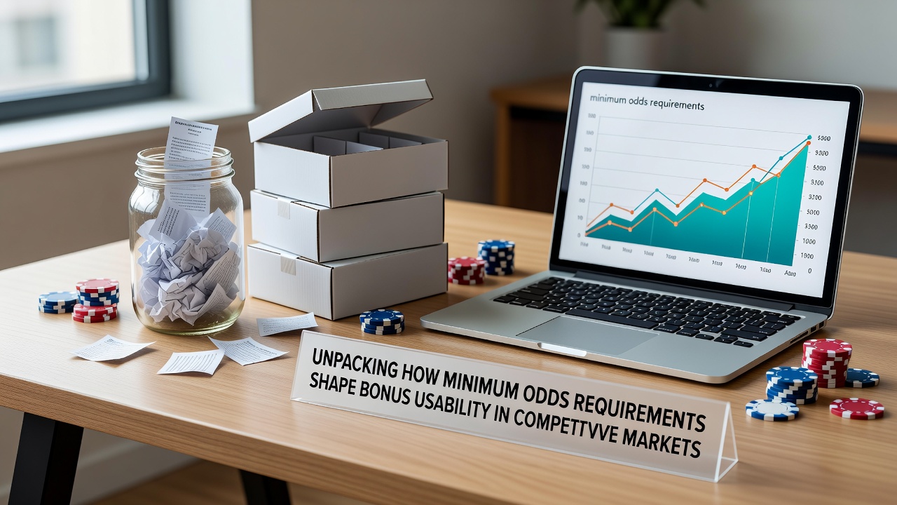 Illustration showing minimum odds thresholds applied to betting bonuses across multiple market platforms