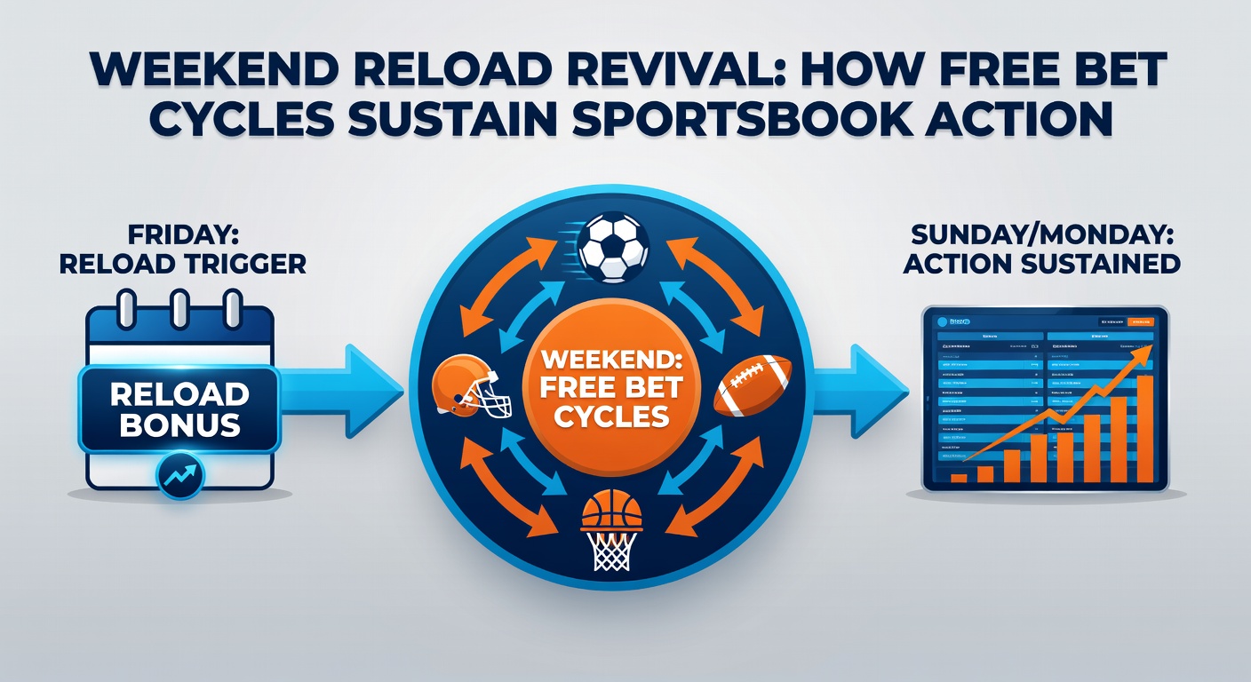 Dynamic illustration of a free bet cycle loop, with deposit arrows feeding into sports events and winnings looping back for reloads